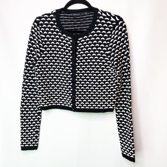 Karen Millen Sweaters - Karen Millen Womens Monochrome Pattern White Black Long Sleeves Cardigan Size M